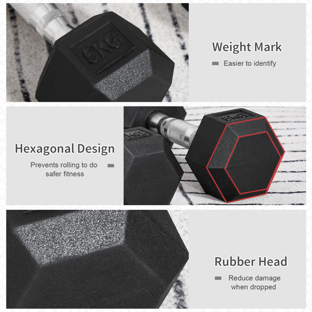 Hexagonal Dumbbells Kit Weight Lifting Exercise for Home Fitness 2x5kg HOMCOM
