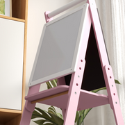 Art Easel for Kids, Double-Sided Whiteboard Chalkboard w/ Paper Roll - Pink