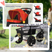 Folding 3 Wheel Pet Stroller Travel Adjustable Canopy Storage Brake Red Pawhut
