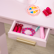 Kids Dressing Table and Stool w/ Mirror and Drawer, for Ages 3-6 Years - Pink