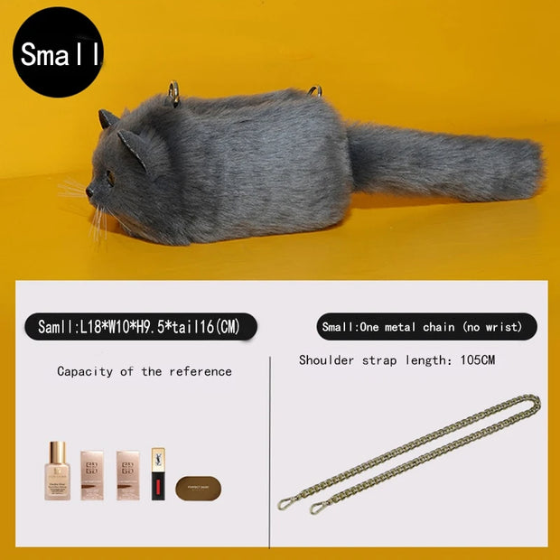 Hand Bag Mini Bag With Versatile Chain High Quality Cute Fashion Grey Cat Bag Cross Body Bag Clutch Bag