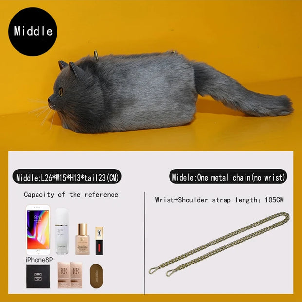 Hand Bag Mini Bag With Versatile Chain High Quality Cute Fashion Grey Cat Bag Cross Body Bag Clutch Bag