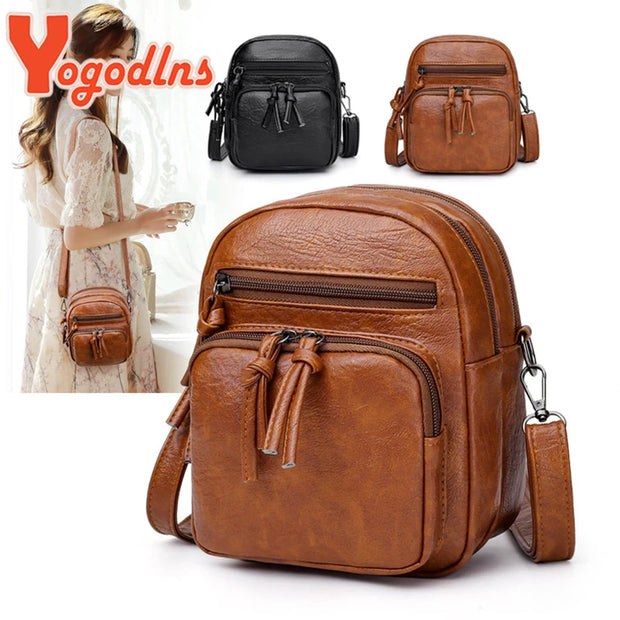 Yogodlns Vintage Crossbody Bag Women Soft PU Leather Shoulder Bag Multifunction Messenger Bag Small Square Bag Big Capacity Bag
