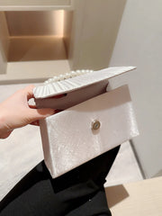 Women's Classic Pleated Satin Handheld Evening Bag Pearl Handle Decorated Dress Bag Evening Bag Chain Bag Wedding Bag Party Pro