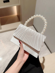 Women's Classic Pleated Satin Handheld Evening Bag Pearl Handle Decorated Dress Bag Evening Bag Chain Bag Wedding Bag Party Pro