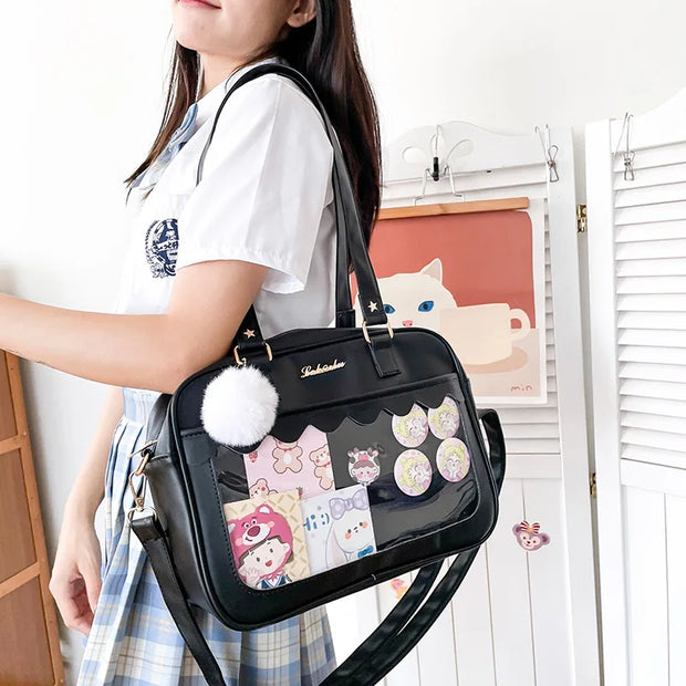Japanese Kawaii Shoulder Bag For Women PU Leather Itabag Transparent Bag JK Tote Bag Handbags Preppy Bag ita bag Crossbody Bag
