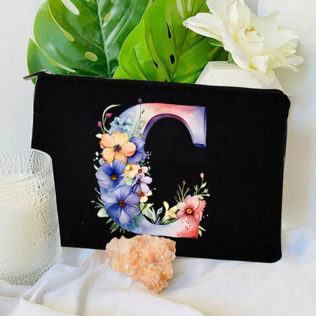 1 Pc Initial Letter Bag Letter Makeup Bag for Women Initial Cosmetic Bag A-Z Personalized Makeup Bag Travel Bag,Initial Cosmetic