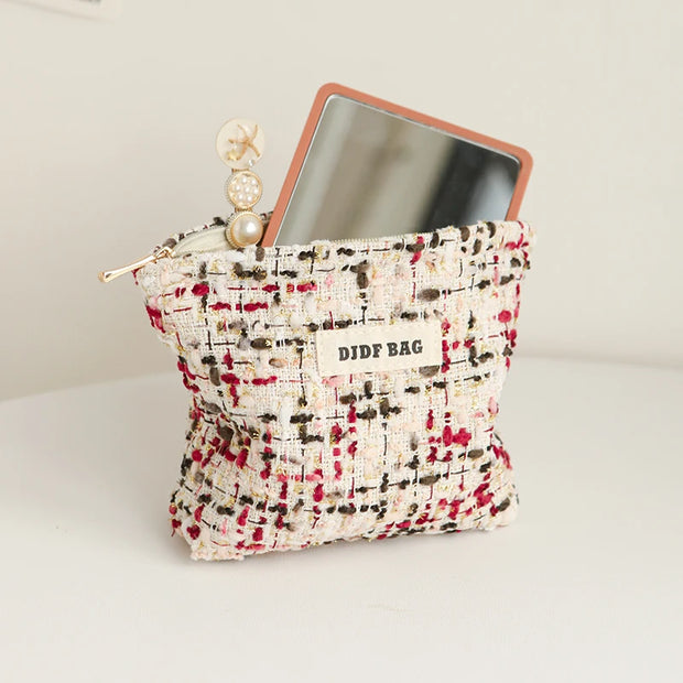DJDF Purple Woven Bag Women's Cosmetic Bag Small Soft Canvas Portable Storage Bag Portable Storage Bag Portable Toiletry Bag Ins