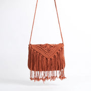 SummerTassel Straw Bag Women Handmade Woven Shoulder Bag Summer Kintted Beach Bag Vacation Lady Shoulder Bag Phone Bag