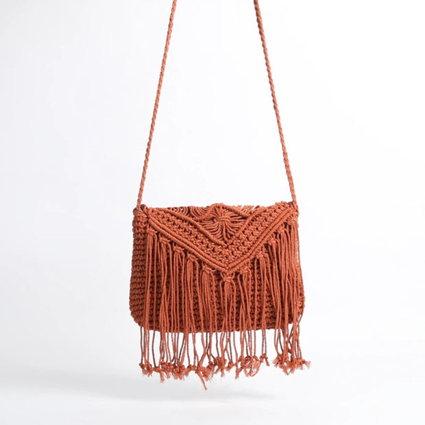 SummerTassel Straw Bag Women Handmade Woven Shoulder Bag Summer Kintted Beach Bag Vacation Lady Shoulder Bag Phone Bag