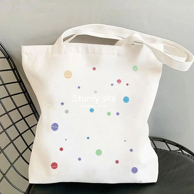 Women Starry Sky Shopping Bag,Big Casual Canvas Bag ,Portable Shopper Bag ,Cartoon Tote Bag ,Lightweight Shoulder Bag for Daily