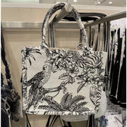 Embroidered women's bag, new tote bag, handbag, large capacity woven shopping bag, single shoulder canvas bag, women's bag