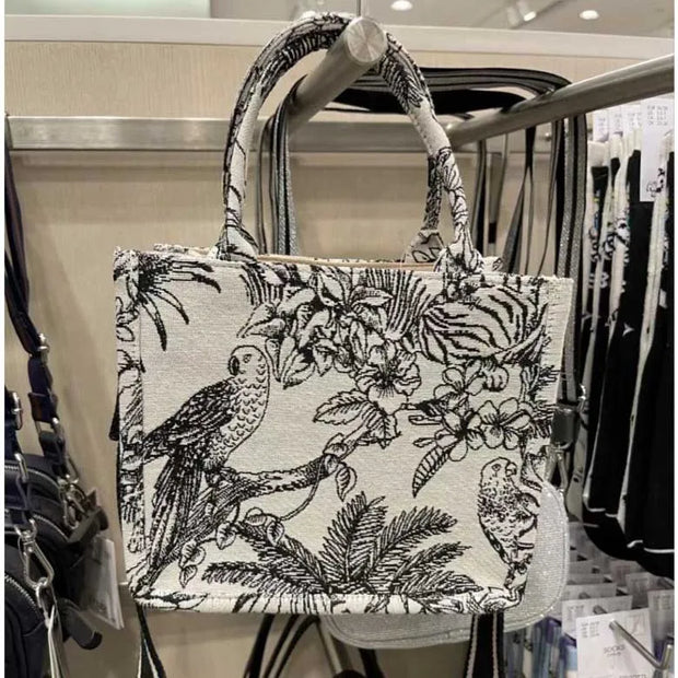 Embroidered women's bag, new tote bag, handbag, large capacity woven shopping bag, single shoulder canvas bag, women's bag