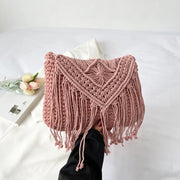SummerTassel Straw Bag Women Handmade Woven Shoulder Bag Summer Kintted Beach Bag Vacation Lady Shoulder Bag Phone Bag