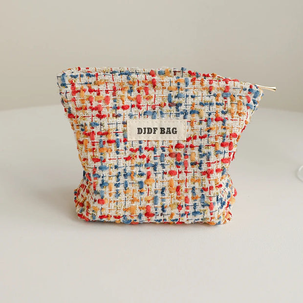 DJDF Purple Woven Bag Women's Cosmetic Bag Small Soft Canvas Portable Storage Bag Portable Storage Bag Portable Toiletry Bag Ins