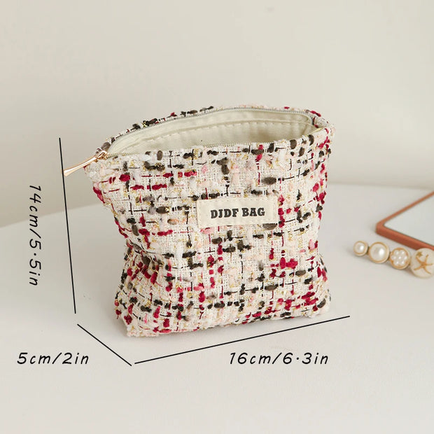 DJDF Purple Woven Bag Women's Cosmetic Bag Small Soft Canvas Portable Storage Bag Portable Storage Bag Portable Toiletry Bag Ins