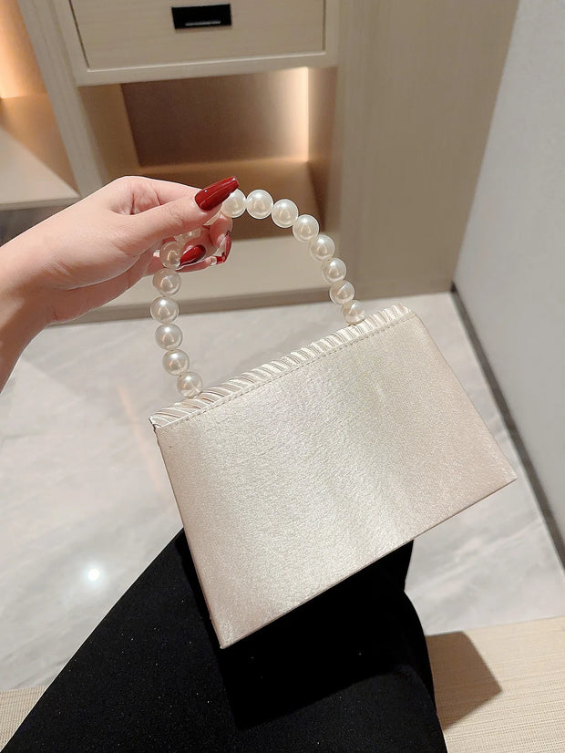 Women's Classic Pleated Satin Handheld Evening Bag Pearl Handle Decorated Dress Bag Evening Bag Chain Bag Wedding Bag Party Pro