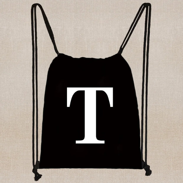 Drawstring Bag Backpack Tote Bag String Lightweight Outdoor Sport Bag for Travel Sundries Bag White Letter Fitness Sports Bag