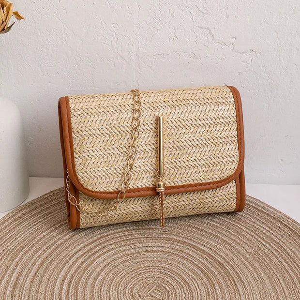 Girls Mobile Phone Bag 2024 New Women's Summer Woven Bag Messenger Straw Bag Small Square Bag Fashion Bag