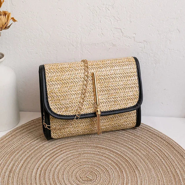 Girls Mobile Phone Bag 2024 New Women's Summer Woven Bag Messenger Straw Bag Small Square Bag Fashion Bag