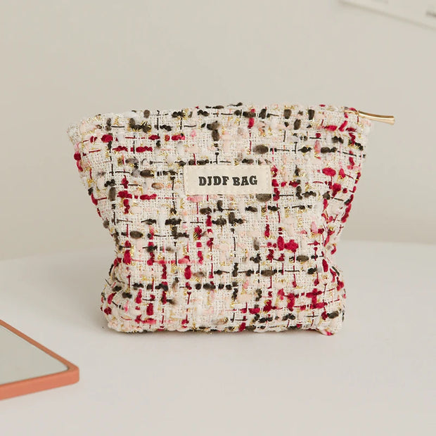 DJDF Purple Woven Bag Women's Cosmetic Bag Small Soft Canvas Portable Storage Bag Portable Storage Bag Portable Toiletry Bag Ins