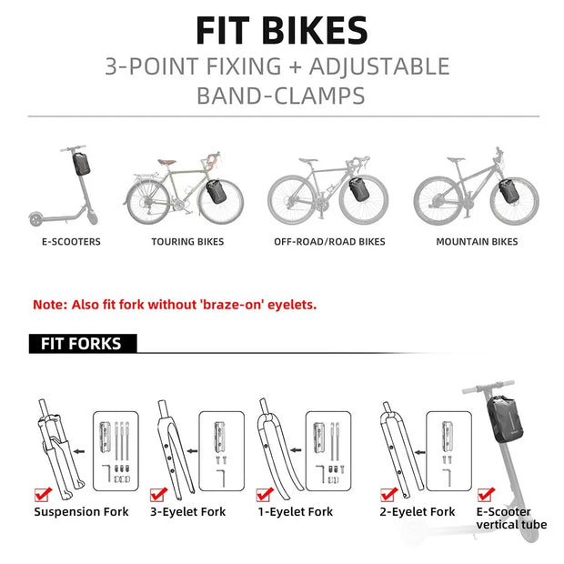 Rhinowalk 2 PCS Bicycle Fork Bag Quick Release Bike Bag Waterproof Electric Scooter Bag Bicycle Front Bag Bike Fork Bag