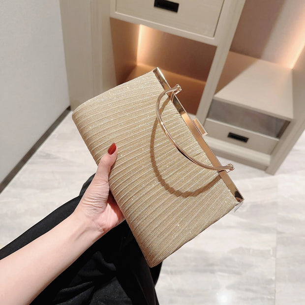 Women's Classic Pleated Evening Bag Handbag Sparkling Party Bag Evening Bag Dress Bag Prom Handbag Chain Bag