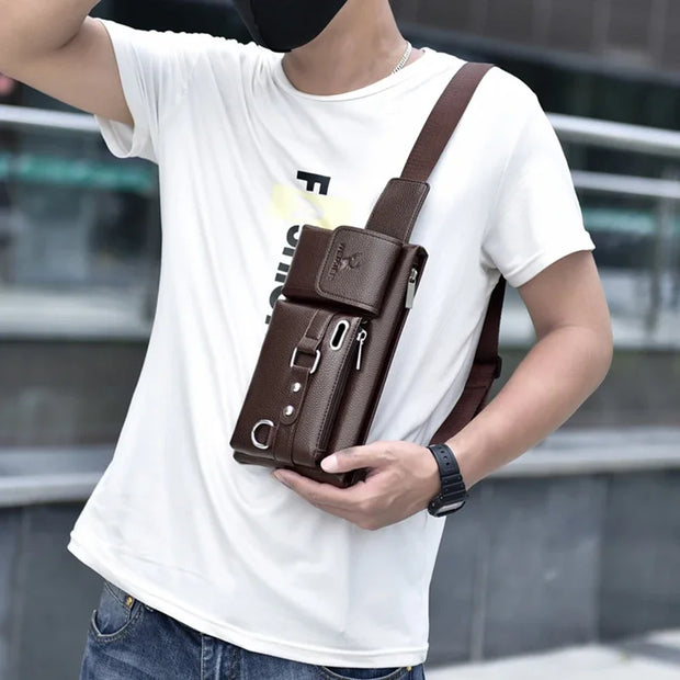 Bag for Men Waist Bag Shoulder Bag  PU Leather Belly Waterproof  Male Fanny Pack  Male Belt Bag Multifunction Chest Bag