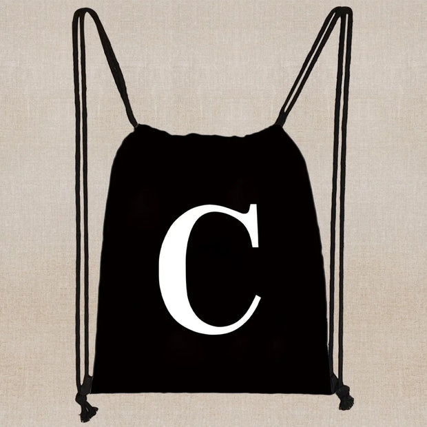 Drawstring Bag Backpack Tote Bag String Lightweight Outdoor Sport Bag for Travel Sundries Bag White Letter Fitness Sports Bag