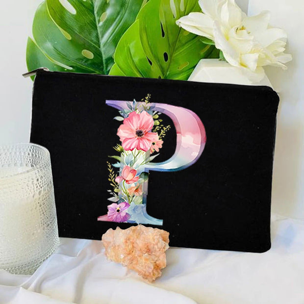 1 Pc Initial Letter Bag Letter Makeup Bag for Women Initial Cosmetic Bag A-Z Personalized Makeup Bag Travel Bag,Initial Cosmetic