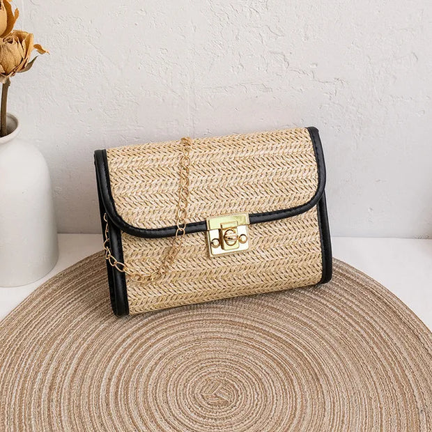Girls Mobile Phone Bag 2024 New Women's Summer Woven Bag Messenger Straw Bag Small Square Bag Fashion Bag