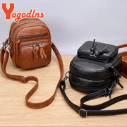 Yogodlns Vintage Crossbody Bag Women Soft PU Leather Shoulder Bag Multifunction Messenger Bag Small Square Bag Big Capacity Bag