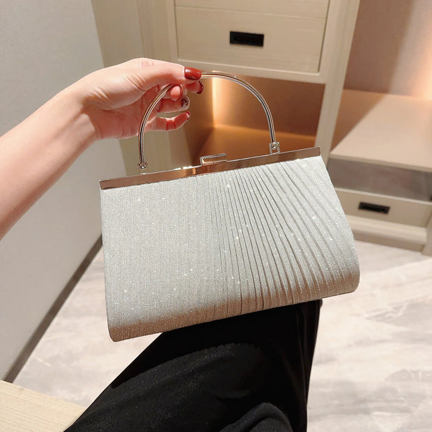 Women's Classic Pleated Evening Bag Handbag Sparkling Party Bag Evening Bag Dress Bag Prom Handbag Chain Bag