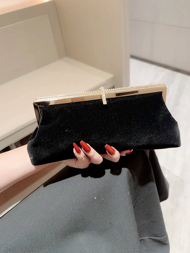Women's temperament velvet fish hook rhinestone decorated evening bag clutch bag party bag prom bag dress bag evening bag weddin