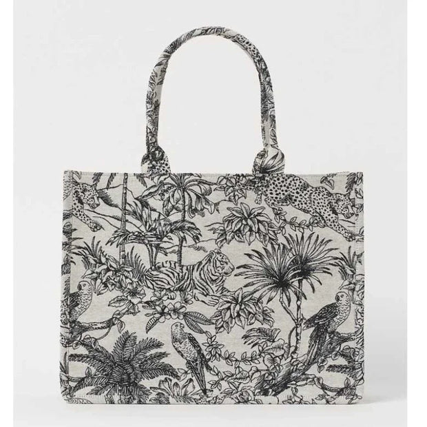 Embroidered women's bag, new tote bag, handbag, large capacity woven shopping bag, single shoulder canvas bag, women's bag