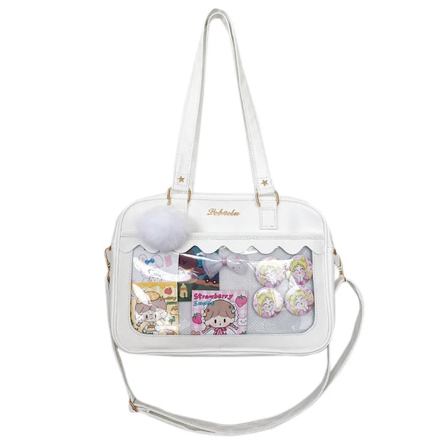 Japanese Kawaii Shoulder Bag For Women PU Leather Itabag Transparent Bag JK Tote Bag Handbags Preppy Bag ita bag Crossbody Bag