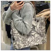 Embroidered women's bag, new tote bag, handbag, large capacity woven shopping bag, single shoulder canvas bag, women's bag