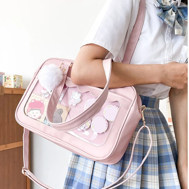 Japanese  Shoulder Bag For Women PU Leather Itabag Transparent Bag JK Tote Bag Handbags Preppy Bag ita bag Crossbody Bag