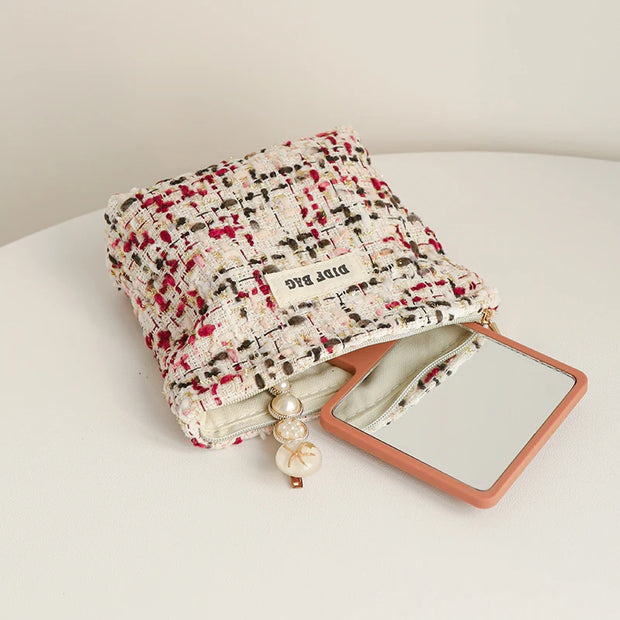 DJDF Purple Woven Bag Women's Cosmetic Bag Small Soft Canvas Portable Storage Bag Portable Storage Bag Portable Toiletry Bag Ins