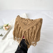 SummerTassel Straw Bag Women Handmade Woven Shoulder Bag Summer Kintted Beach Bag Vacation Lady Shoulder Bag Phone Bag