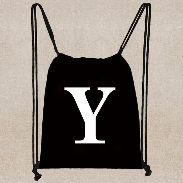 Drawstring Bag Backpack Tote Bag String Lightweight Outdoor Sport Bag for Travel Sundries Bag White Letter Fitness Sports Bag
