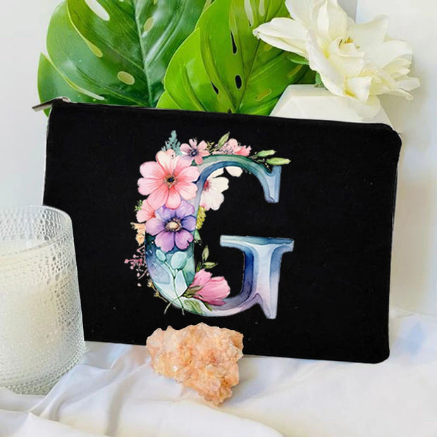 1 Pc Initial Letter Bag Letter Makeup Bag for Women Initial Cosmetic Bag A-Z Personalized Makeup Bag Travel Bag,Initial Cosmetic