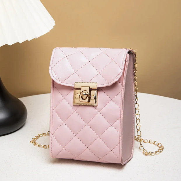 New Lock Buckle Women's Bag Mini Casual Small Square Bag One Shoulder Crossbody Bag Chain Mobile Phone Bag Small Bag