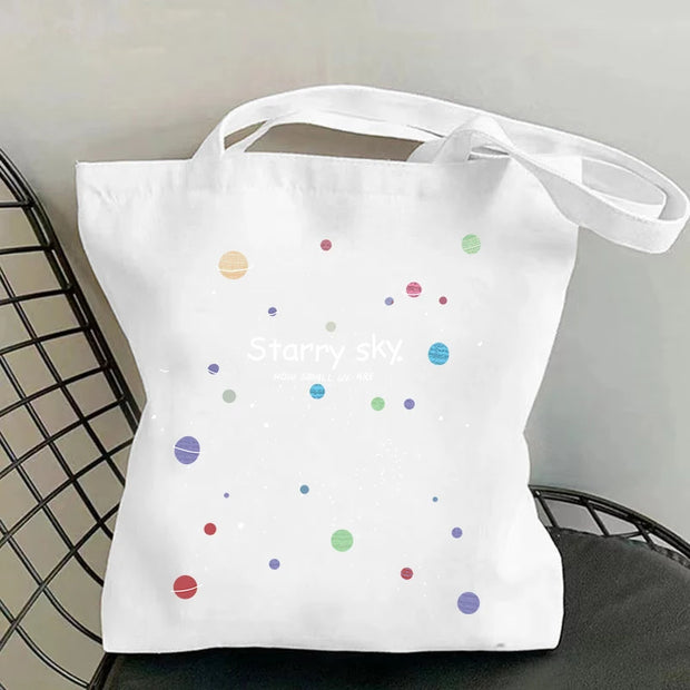 Women Starry Sky Shopping Bag,Big Casual Canvas Bag ,Portable Shopper Bag ,Cartoon Tote Bag ,Lightweight Shoulder Bag for Daily