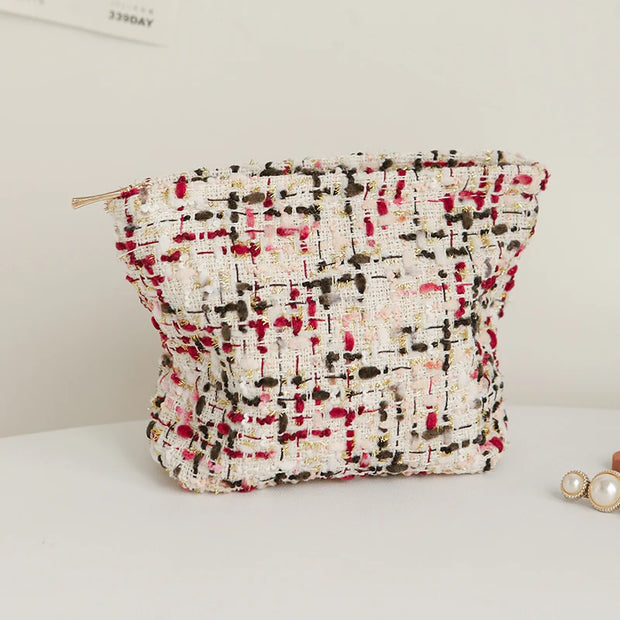 DJDF Purple Woven Bag Women's Cosmetic Bag Small Soft Canvas Portable Storage Bag Portable Storage Bag Portable Toiletry Bag Ins