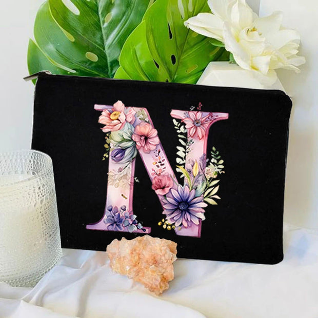 1 Pc Initial Letter Bag Letter Makeup Bag for Women Initial Cosmetic Bag A-Z Personalized Makeup Bag Travel Bag,Initial Cosmetic
