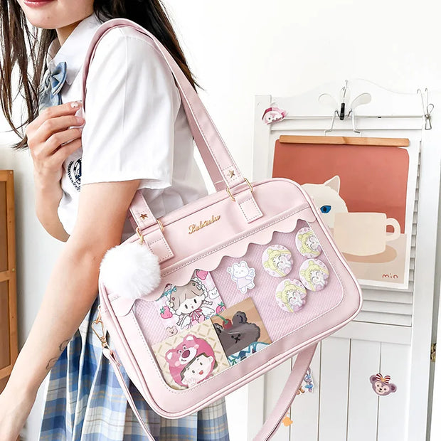 Japanese Kawaii Shoulder Bag For Women PU Leather Itabag Transparent Bag JK Tote Bag Handbags Preppy Bag ita bag Crossbody Bag