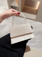 Women's Classic Pleated Satin Handheld Evening Bag Pearl Handle Decorated Dress Bag Evening Bag Chain Bag Wedding Bag Party Pro