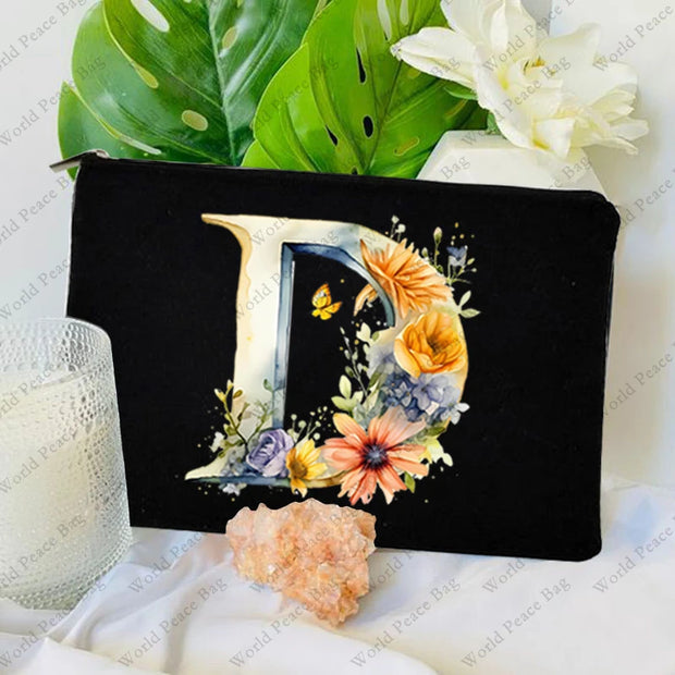 1 Pc Initial Letter Bag Letter Makeup Bag for Women Initial Cosmetic Bag A-Z Personalized Makeup Bag Travel Bag,Initial Cosmetic