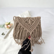 SummerTassel Straw Bag Women Handmade Woven Shoulder Bag Summer Kintted Beach Bag Vacation Lady Shoulder Bag Phone Bag